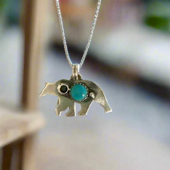 Turquoise Southwestern Bear Pendant - Picture 3 of 5